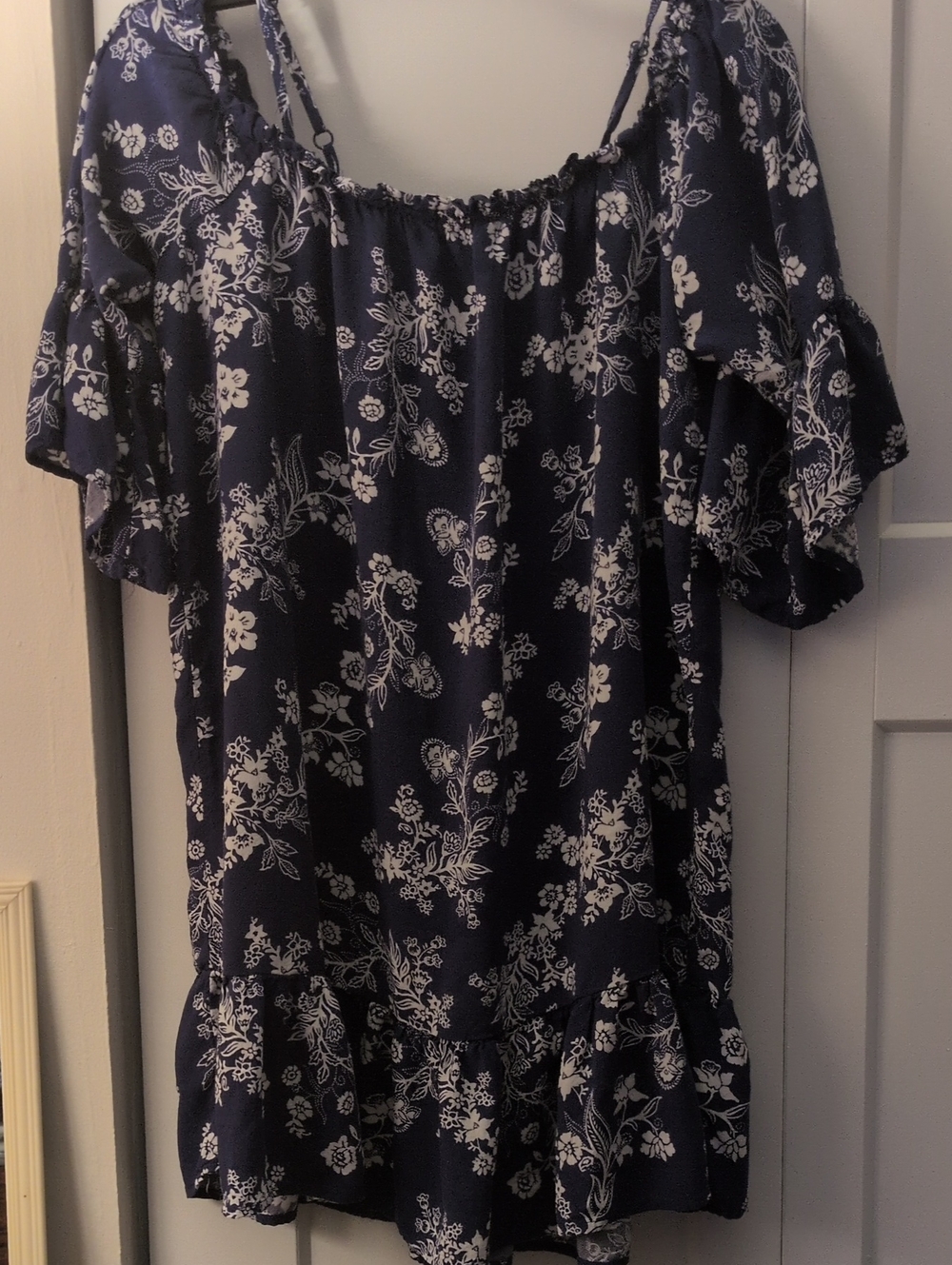 Almost Famous Navy & White Floral Off-Shoulder Mono Dress Or Tunic